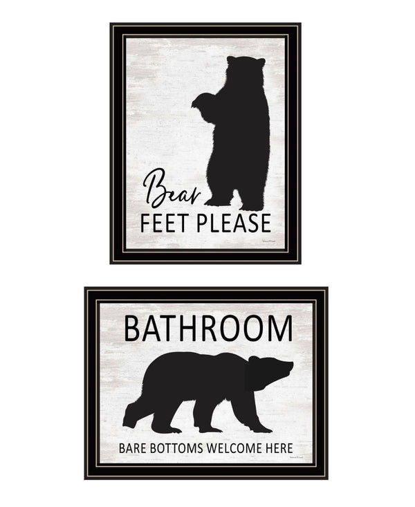 HomeRoots Set of Two Whimsical Bear Bottoms Framed Wall Art - Playful "Welcome Here" Decor for Bathrooms 568657