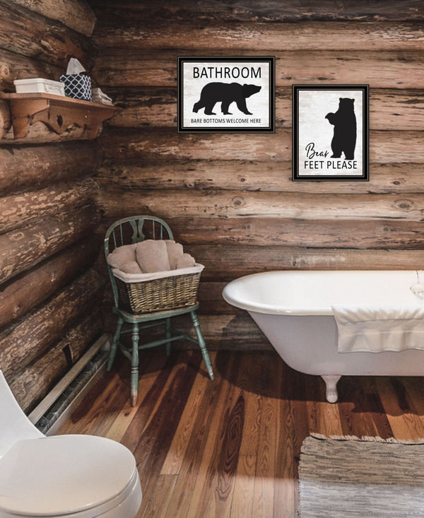 HomeRoots Set of Two Whimsical Bear Bottoms Framed Wall Art - Playful "Welcome Here" Decor for Bathrooms 568657