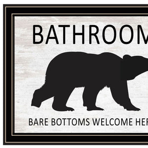 HomeRoots Set of Two Whimsical Bear Bottoms Framed Wall Art - Playful "Welcome Here" Decor for Bathrooms 568657