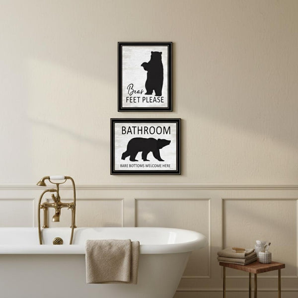 HomeRoots Set of Two Whimsical Bear Bottoms Framed Wall Art - Playful "Welcome Here" Decor for Bathrooms 568657