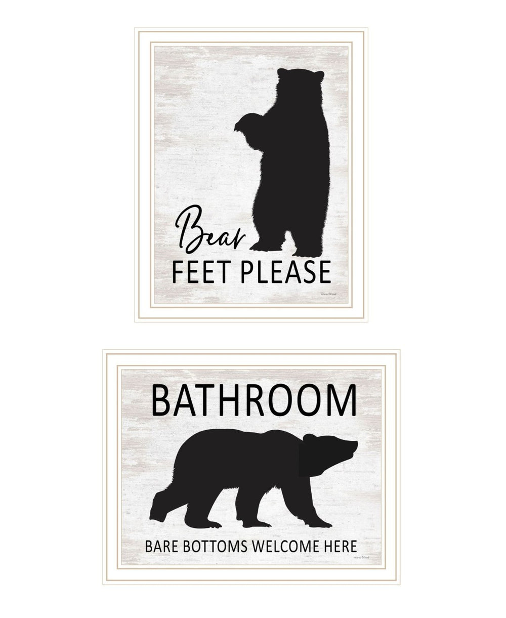 HomeRoots Set of Two Bear Bottoms Framed Bathroom Wall Art - Whimsical Prints for Modern Farmhouse Decor 568658