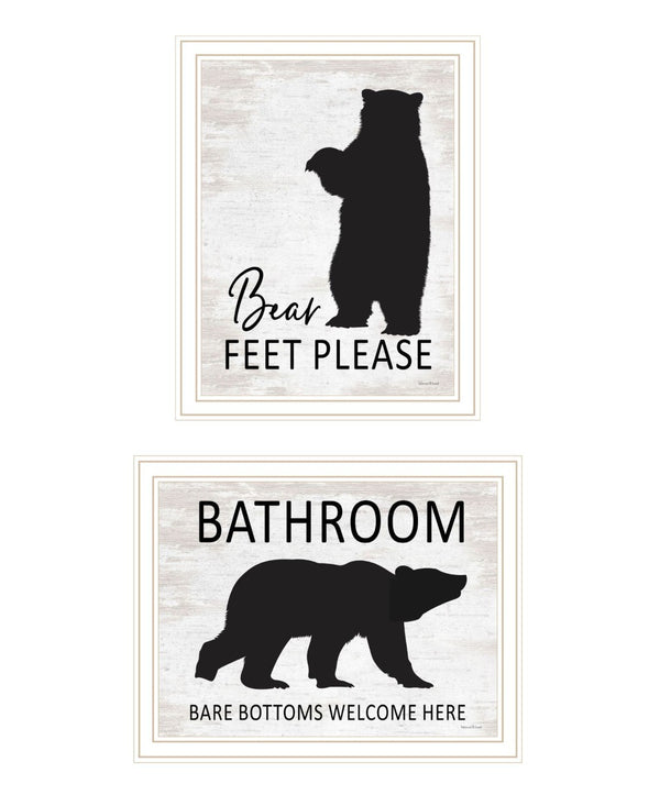 HomeRoots Set of Two Bear Bottoms Framed Bathroom Wall Art - Whimsical Prints for Modern Farmhouse Decor 568658