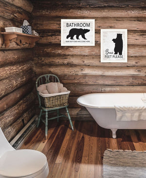 HomeRoots Set of Two Bear Bottoms Framed Bathroom Wall Art - Whimsical Prints for Modern Farmhouse Decor 568658