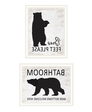 HomeRoots Set of Two Bear Bottoms Framed Bathroom Wall Art - Whimsical Prints for Modern Farmhouse Decor 568658