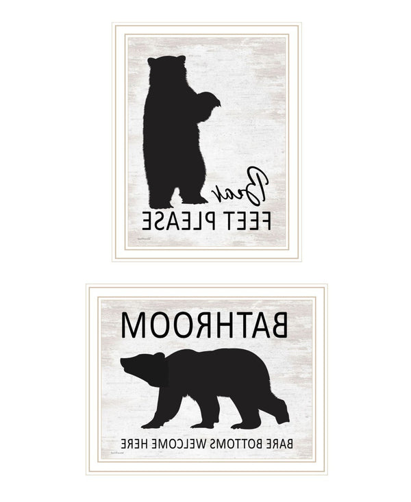 HomeRoots Set of Two Bear Bottoms Framed Bathroom Wall Art - Whimsical Prints for Modern Farmhouse Decor 568658