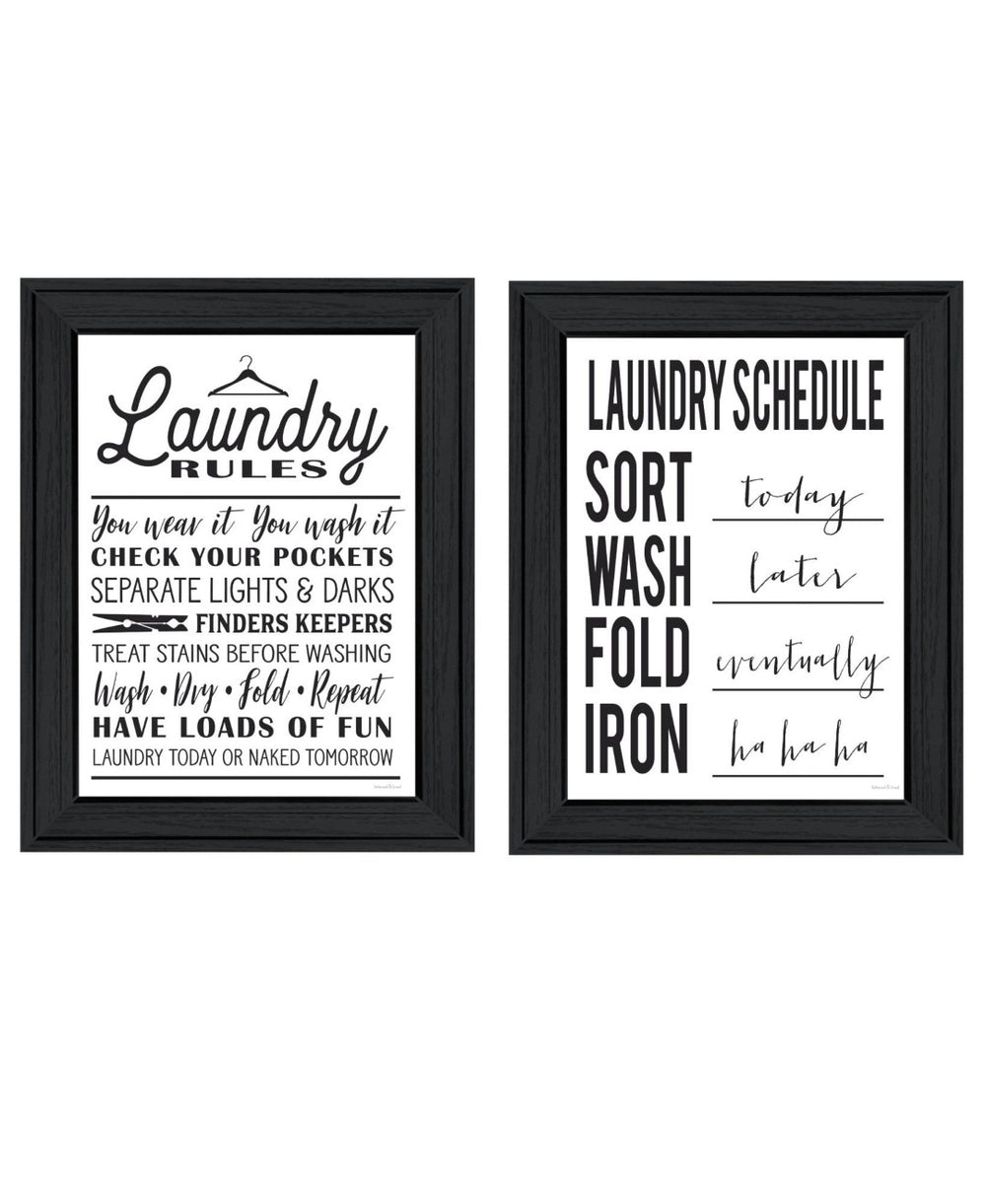 HomeRoots Set Of Two Stylish Laundry Rules & Schedules Wall Art in Black Frames for Modern Spaces 568659