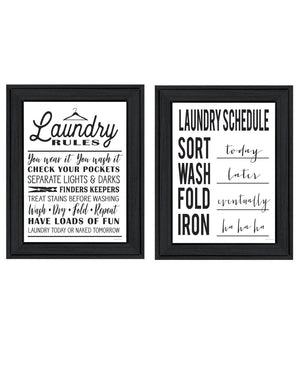 HomeRoots Set Of Two Stylish Laundry Rules & Schedules Wall Art in Black Frames for Modern Spaces 568659