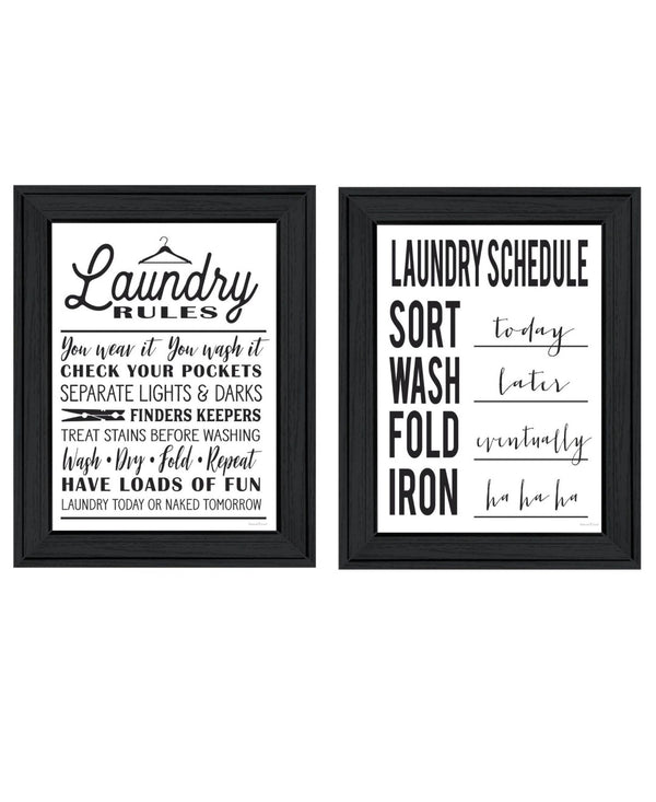 HomeRoots Set Of Two Stylish Laundry Rules & Schedules Wall Art in Black Frames for Modern Spaces 568659
