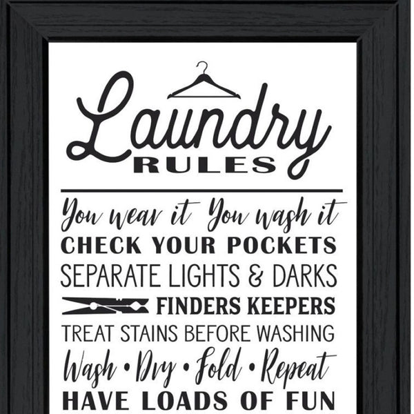 HomeRoots Set Of Two Stylish Laundry Rules & Schedules Wall Art in Black Frames for Modern Spaces 568659