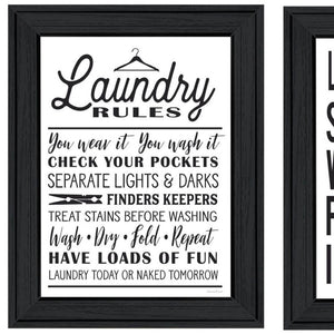 HomeRoots Set Of Two Stylish Laundry Rules & Schedules Wall Art in Black Frames for Modern Spaces 568659