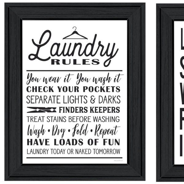 HomeRoots Set Of Two Stylish Laundry Rules & Schedules Wall Art in Black Frames for Modern Spaces 568659