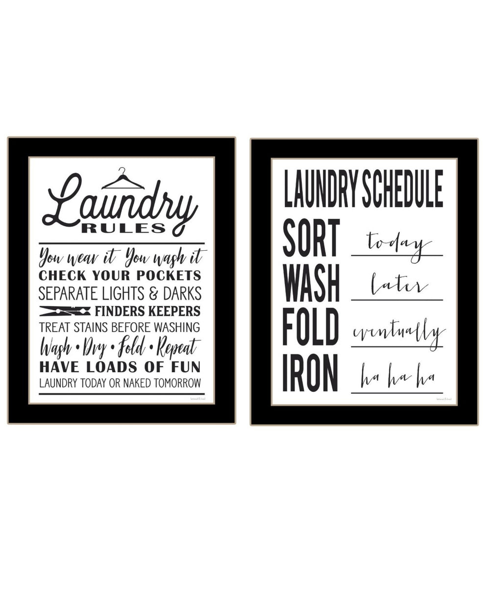 HomeRoots Set of Two Stylish Framed Laundry Room Prints - Chic Wall Art for Organization & Decor Enhancement 568660