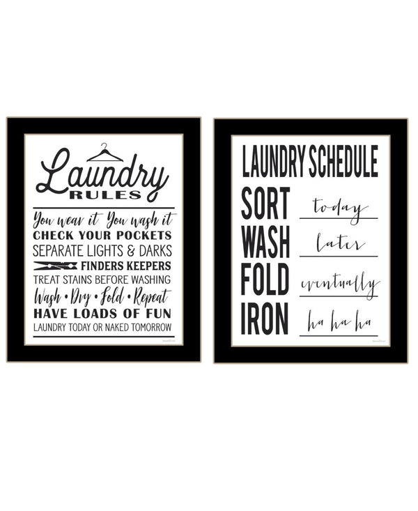 HomeRoots Set of Two Stylish Framed Laundry Room Prints - Chic Wall Art for Organization & Decor Enhancement 568660