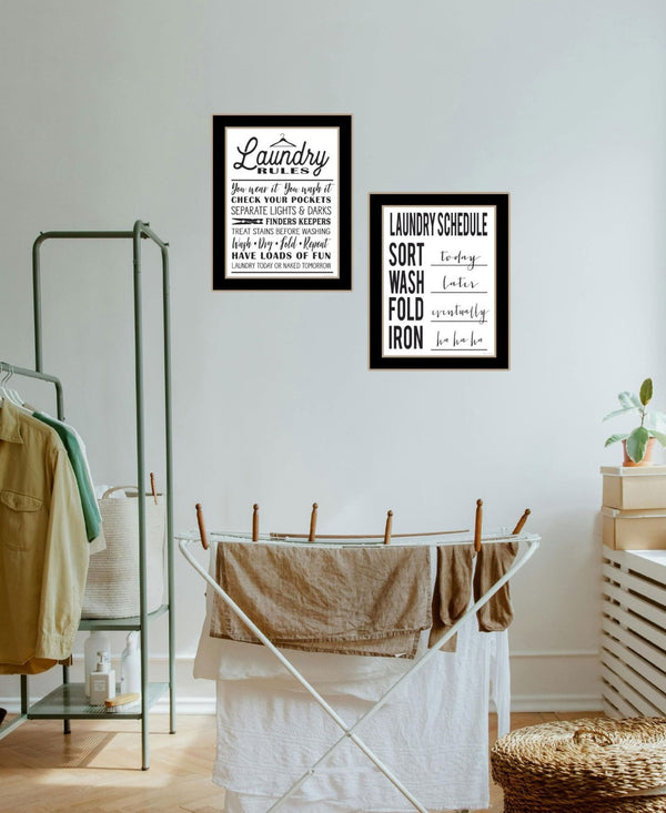 HomeRoots Set of Two Stylish Framed Laundry Room Prints - Chic Wall Art for Organization & Decor Enhancement 568660