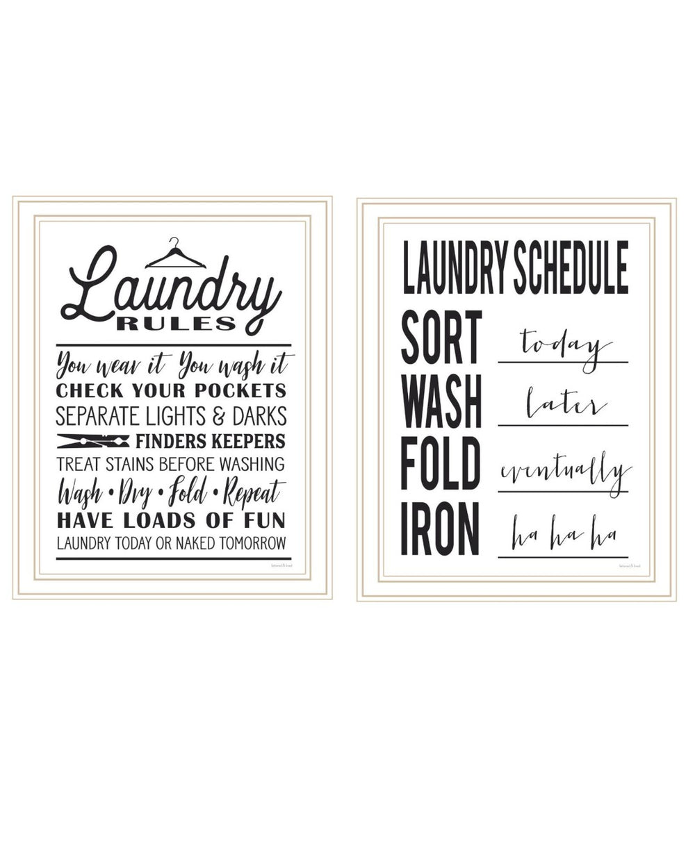 HomeRoots Set of Two Laundry Rules & Schedule Framed Wall Art - Stylish Decor for Organized Spaces 568662