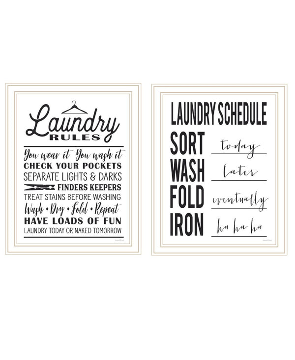 HomeRoots Set of Two Laundry Rules & Schedule Framed Wall Art - Stylish Decor for Organized Spaces 568662