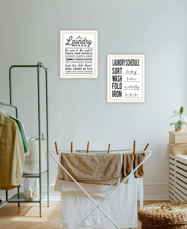 HomeRoots Set of Two Laundry Rules & Schedule Framed Wall Art - Stylish Decor for Organized Spaces 568662
