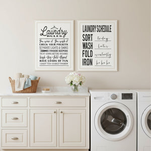 HomeRoots Set of Two Laundry Rules & Schedule Framed Wall Art - Stylish Decor for Organized Spaces 568662