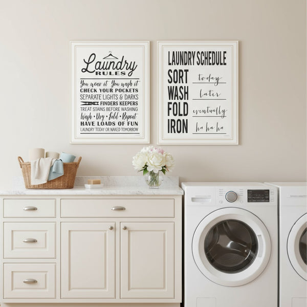 HomeRoots Set of Two Laundry Rules & Schedule Framed Wall Art - Stylish Decor for Organized Spaces 568662