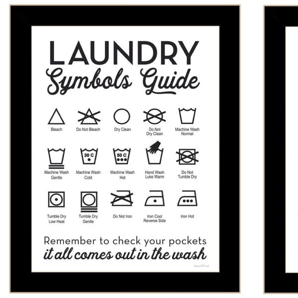 HomeRoots Set of Two Stylish Laundry Wall Art Prints in Black Frames - Vibrant Décor for Utility Spaces 568663