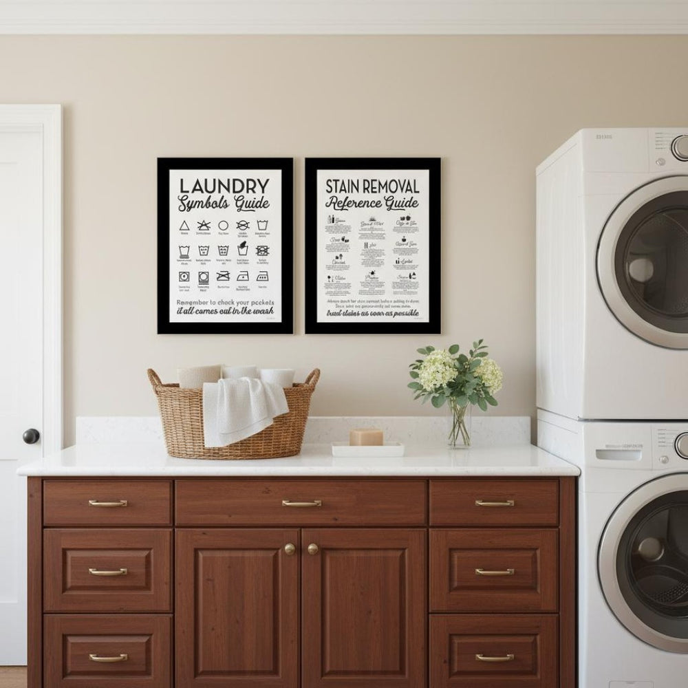 HomeRoots Set of Two Stylish Laundry Wall Art Prints in Black Frames - Vibrant Décor for Utility Spaces 568663