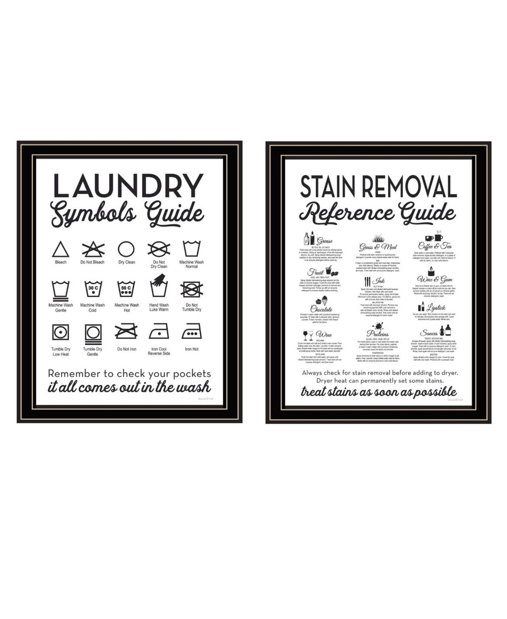 HomeRoots Set of Two Stylish Laundry and Stain Removal Art Prints in Black Frames for Charming Decor 568664