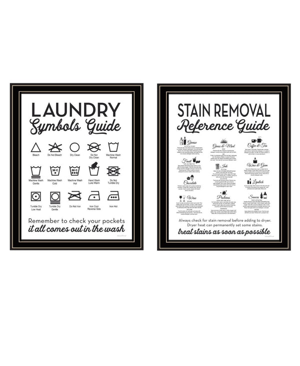 HomeRoots Set of Two Stylish Laundry and Stain Removal Art Prints in Black Frames for Charming Decor 568664