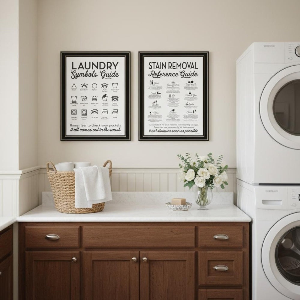 HomeRoots Set of Two Stylish Laundry and Stain Removal Art Prints in Black Frames for Charming Decor 568664