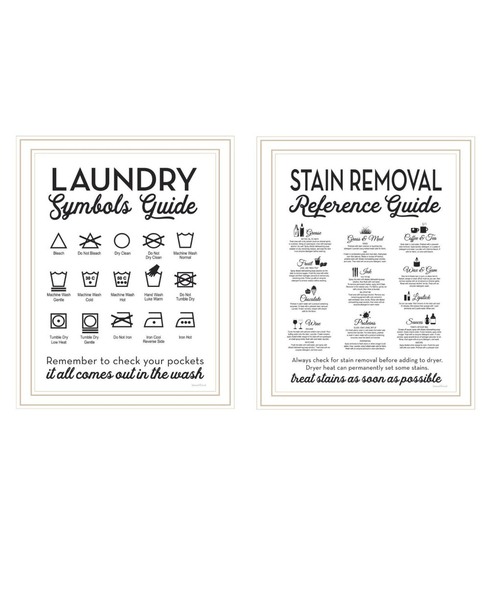 HomeRoots Set of Two Framed Laundry Art Prints - Stylish Stain Removal Guide for a Chic Utility Space Decor 568665