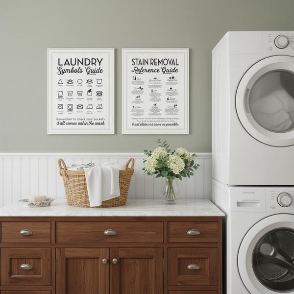 HomeRoots Set of Two Framed Laundry Art Prints - Stylish Stain Removal Guide for a Chic Utility Space Decor 568665