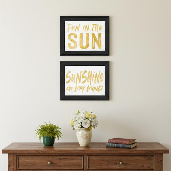 HomeRoots Set of Two Stylish Black Framed Wall Art Prints – Brighten Your Space with Fun, Sun-Inspired Decor! 568666