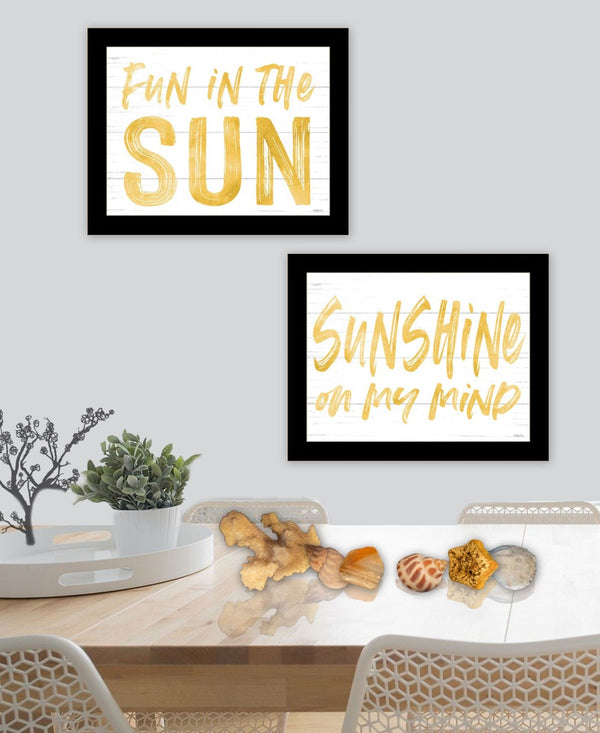 HomeRoots Set of Two Vibrant Fun in the Sun Wall Art Prints - Black Framed Decor for Any Room's Focal Point 568667