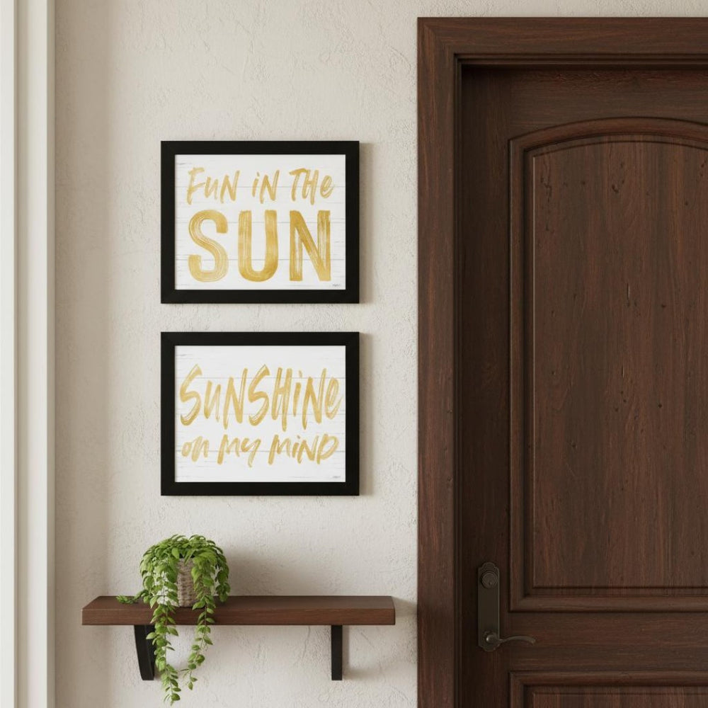 HomeRoots Set of Two Vibrant Fun in the Sun Wall Art Prints - Black Framed Decor for Any Room's Focal Point 568667