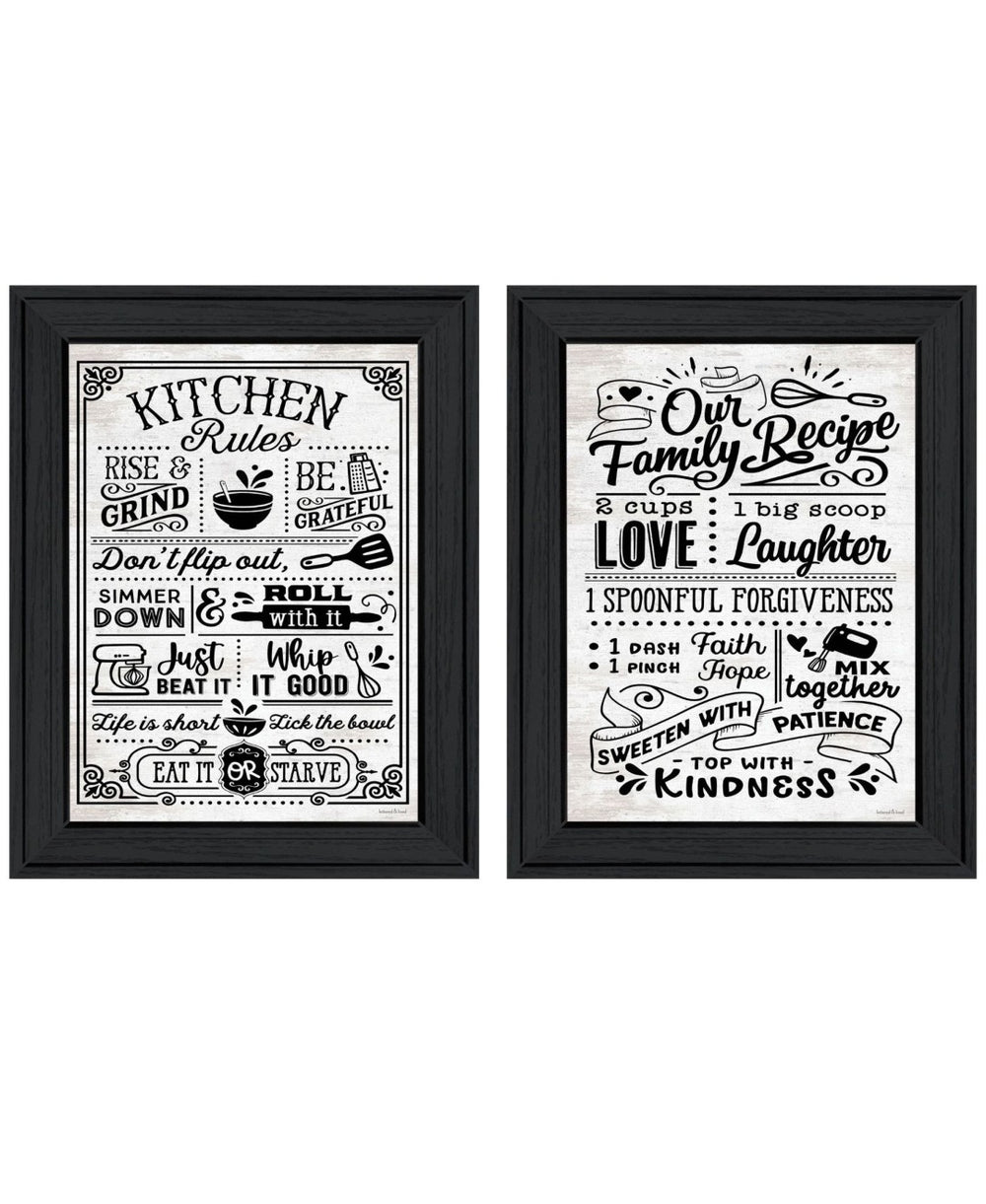 HomeRoots Set of Two Framed Kitchen Rules & Recipes Wall Art – Charming Black Decor for Your Home! 568670