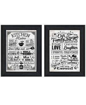 HomeRoots Set of Two Framed Kitchen Rules & Recipes Wall Art – Charming Black Decor for Your Home! 568670