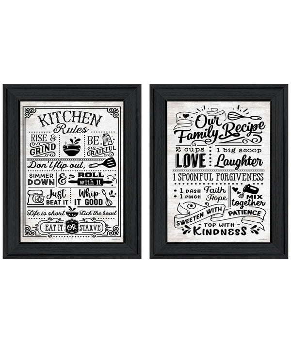 HomeRoots Set of Two Framed Kitchen Rules & Recipes Wall Art – Charming Black Decor for Your Home! 568670