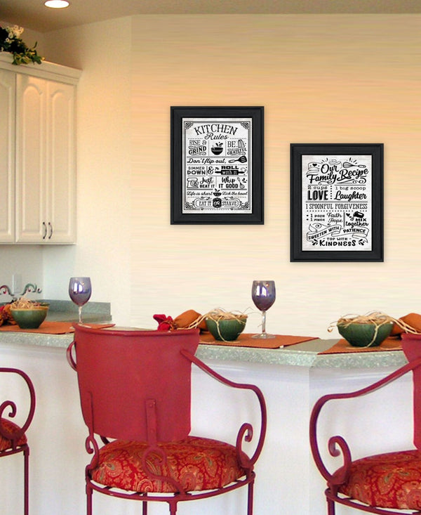 HomeRoots Set of Two Framed Kitchen Rules & Recipes Wall Art – Charming Black Decor for Your Home! 568670