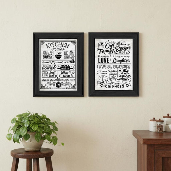 HomeRoots Set of Two Framed Kitchen Rules & Recipes Wall Art – Charming Black Decor for Your Home! 568670