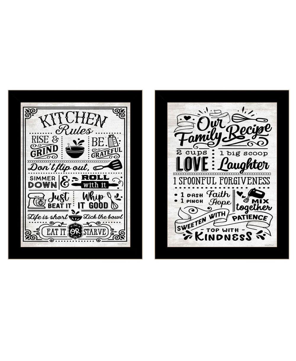 HomeRoots Set of Two Framed Kitchen Rules and Recipe Art Prints - Modern Farmhouse Wall Decor for Home 568671