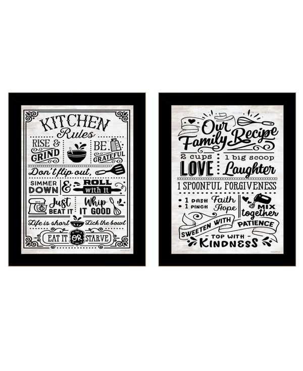 HomeRoots Set of Two Framed Kitchen Rules and Recipe Art Prints - Modern Farmhouse Wall Decor for Home 568671