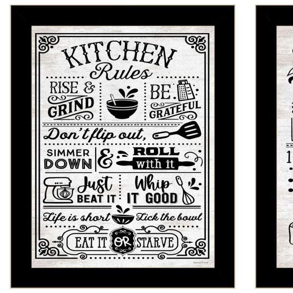 HomeRoots Set of Two Framed Kitchen Rules and Recipe Art Prints - Modern Farmhouse Wall Decor for Home 568671