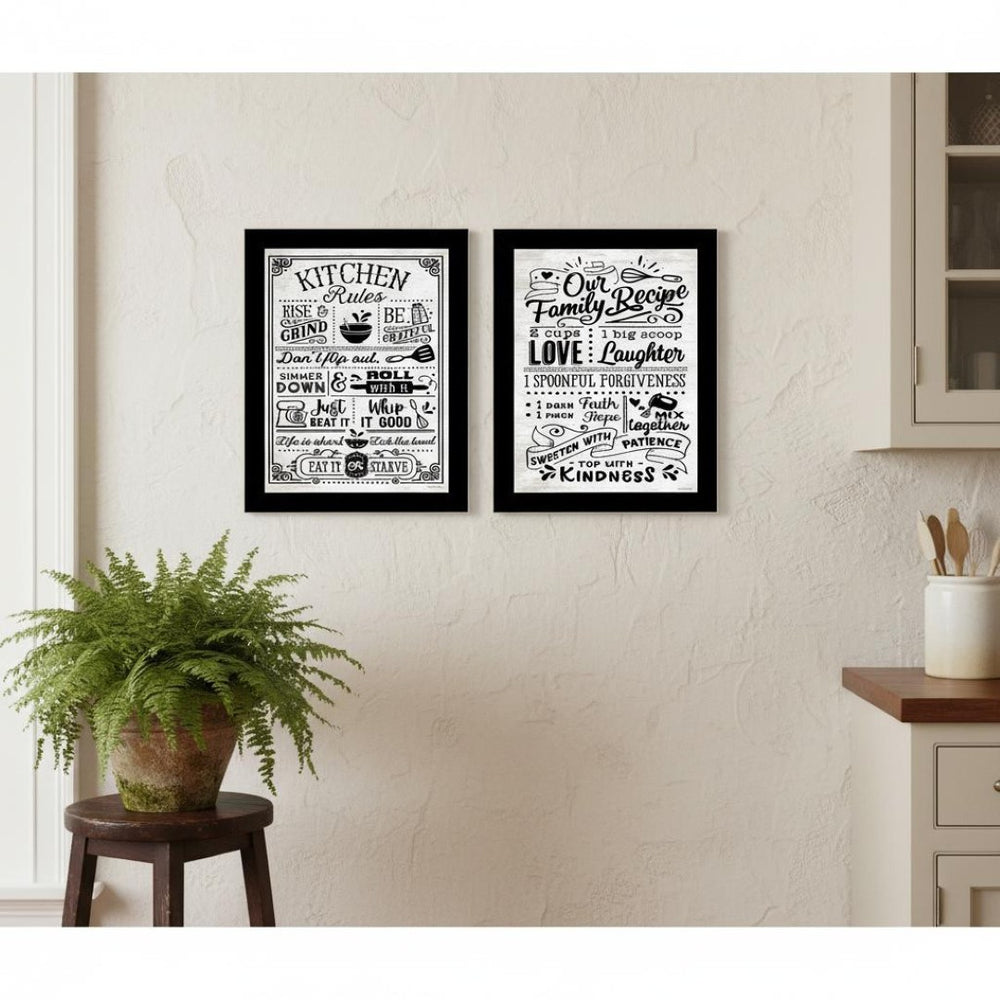 HomeRoots Set of Two Framed Kitchen Rules and Recipe Art Prints - Modern Farmhouse Wall Decor for Home 568671