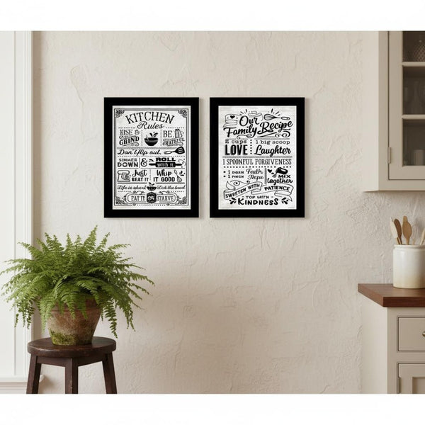 HomeRoots Set of Two Framed Kitchen Rules and Recipe Art Prints - Modern Farmhouse Wall Decor for Home 568671