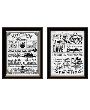 HomeRoots Set of Two Framed Kitchen Rules & Recipes Wall Art – Chic Black Decor for Dining Spaces 568672