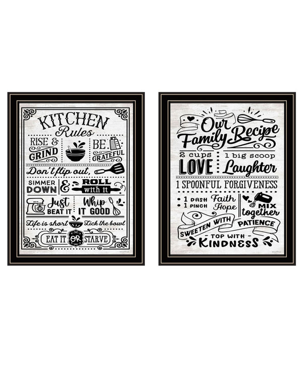 HomeRoots Set of Two Framed Kitchen Rules & Recipes Wall Art – Chic Black Decor for Dining Spaces 568672