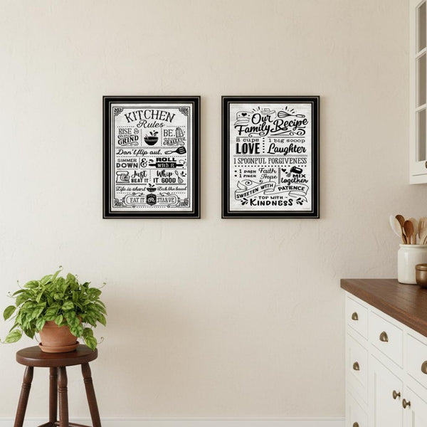 HomeRoots Set of Two Framed Kitchen Rules & Recipes Wall Art – Chic Black Decor for Dining Spaces 568672