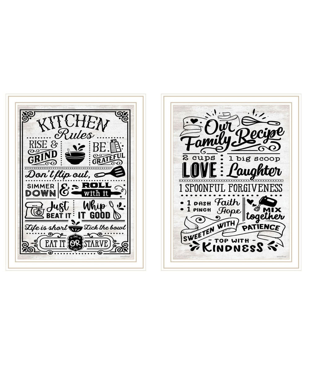HomeRoots Set of Two Charming Family Kitchen Rules & Recipes Framed Art Prints - Stylish Wall Decor for Home 568673