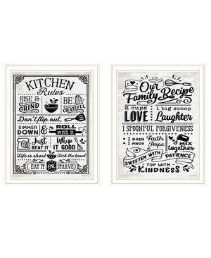 HomeRoots Set of Two Charming Family Kitchen Rules & Recipes Framed Art Prints - Stylish Wall Decor for Home 568673