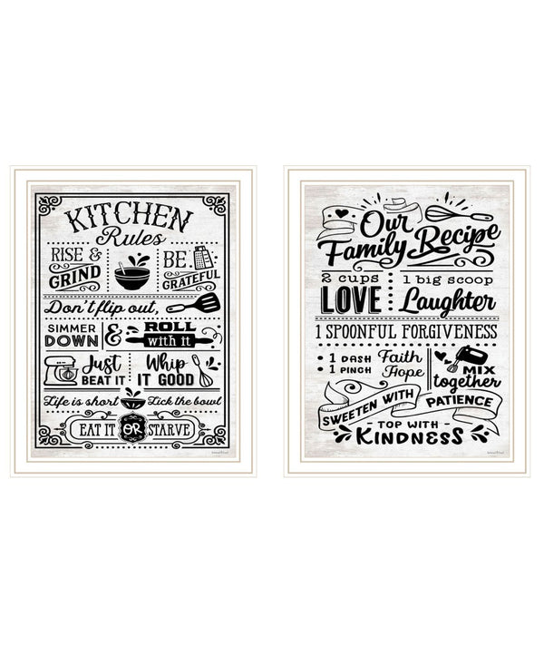 HomeRoots Set of Two Charming Family Kitchen Rules & Recipes Framed Art Prints - Stylish Wall Decor for Home 568673