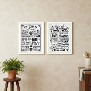 HomeRoots Set of Two Charming Family Kitchen Rules & Recipes Framed Art Prints - Stylish Wall Decor for Home 568673